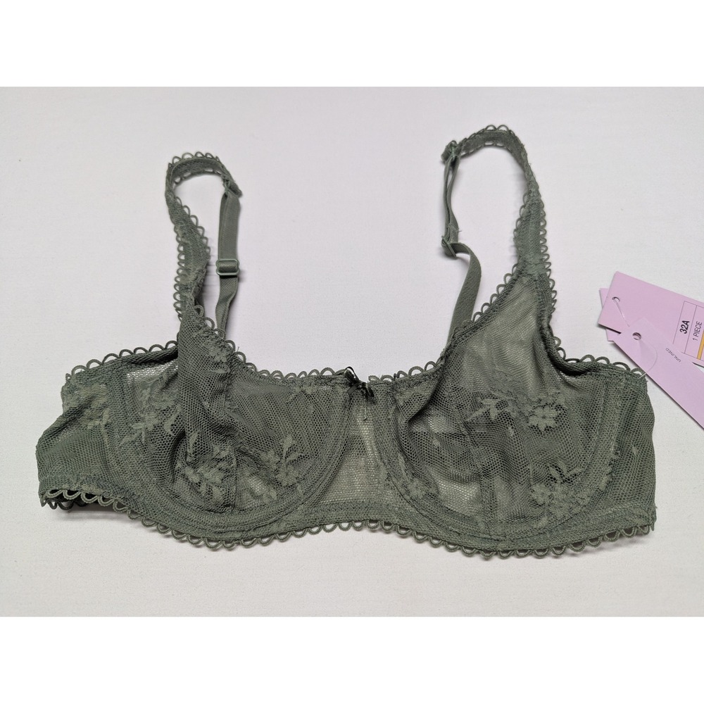 Wild Fable Womens 32A Green Floral Lace Unlined Underwire Bra NWT Scalloped Trim
